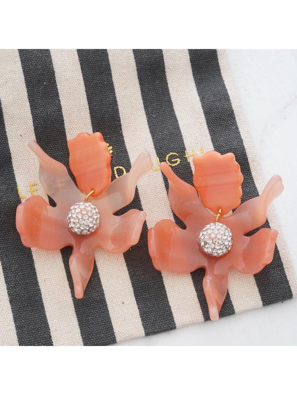 Lele Sadoughi Small Crystal Lily Earrings Peach Fuzz